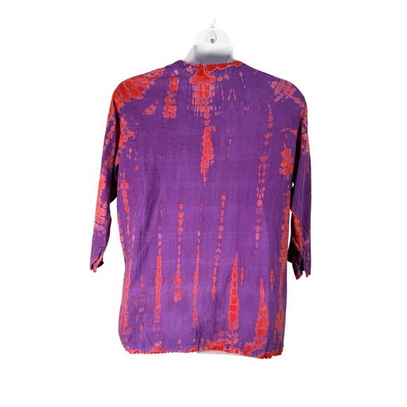 Krishma Top Women Plus Size Purple Red Tie Dye Embroidery Sequins Scalloped Trim - Picture 4 of 11